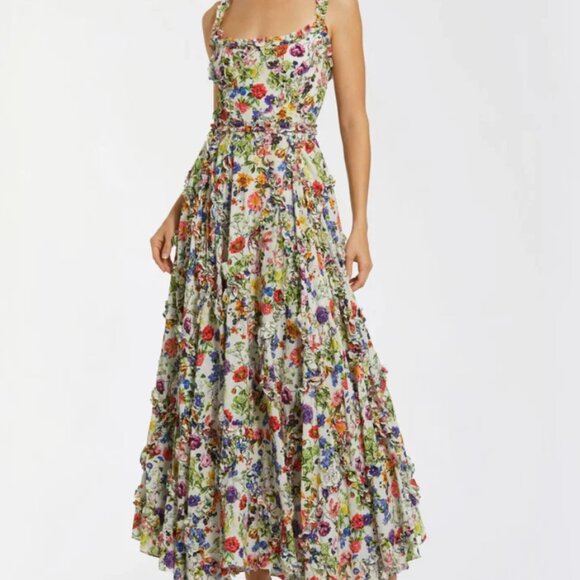Mac Duggal Multicolor Floral Ruffle Scoop Neck Dress NWT - Picture 1 of 8